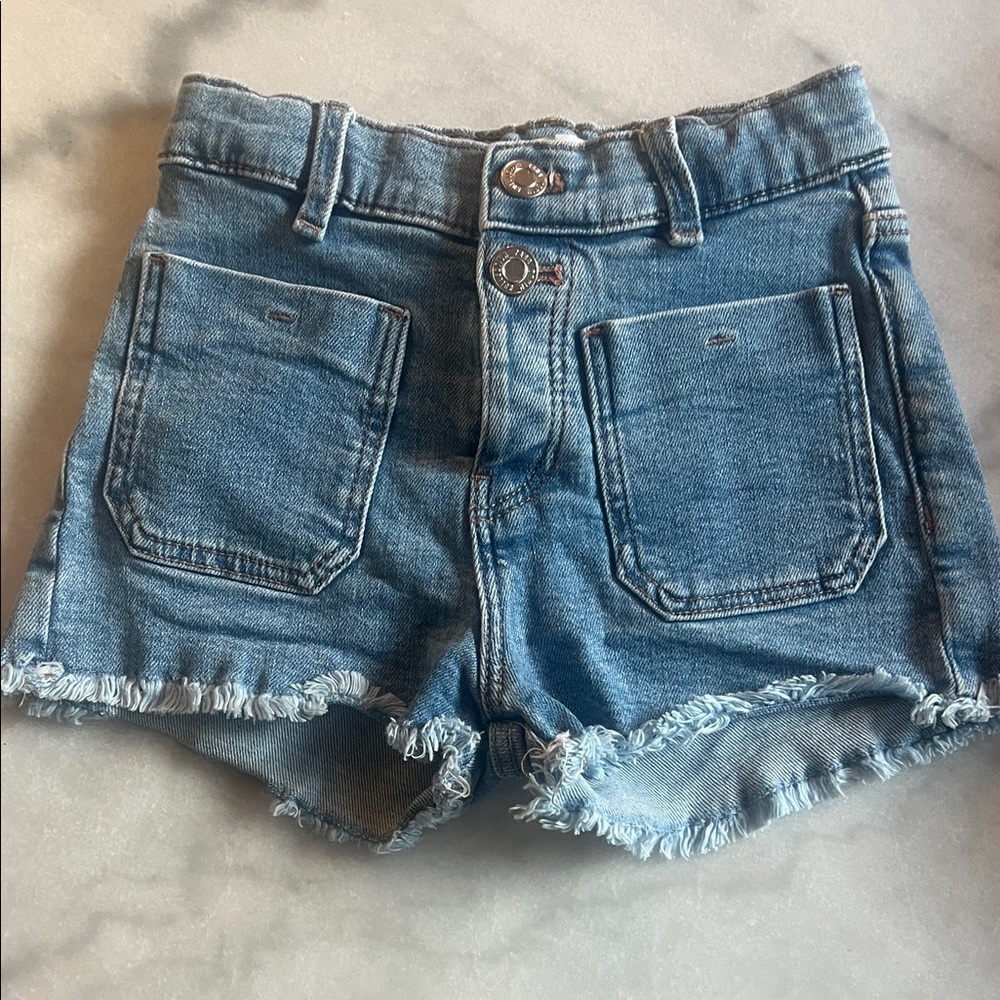 Zara Light Blue Denim Frayed Hem Kids Shorts
